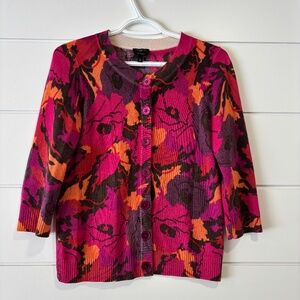Talbots Petites Pure Cashmere floral pattern button up crew neck cardigan size S